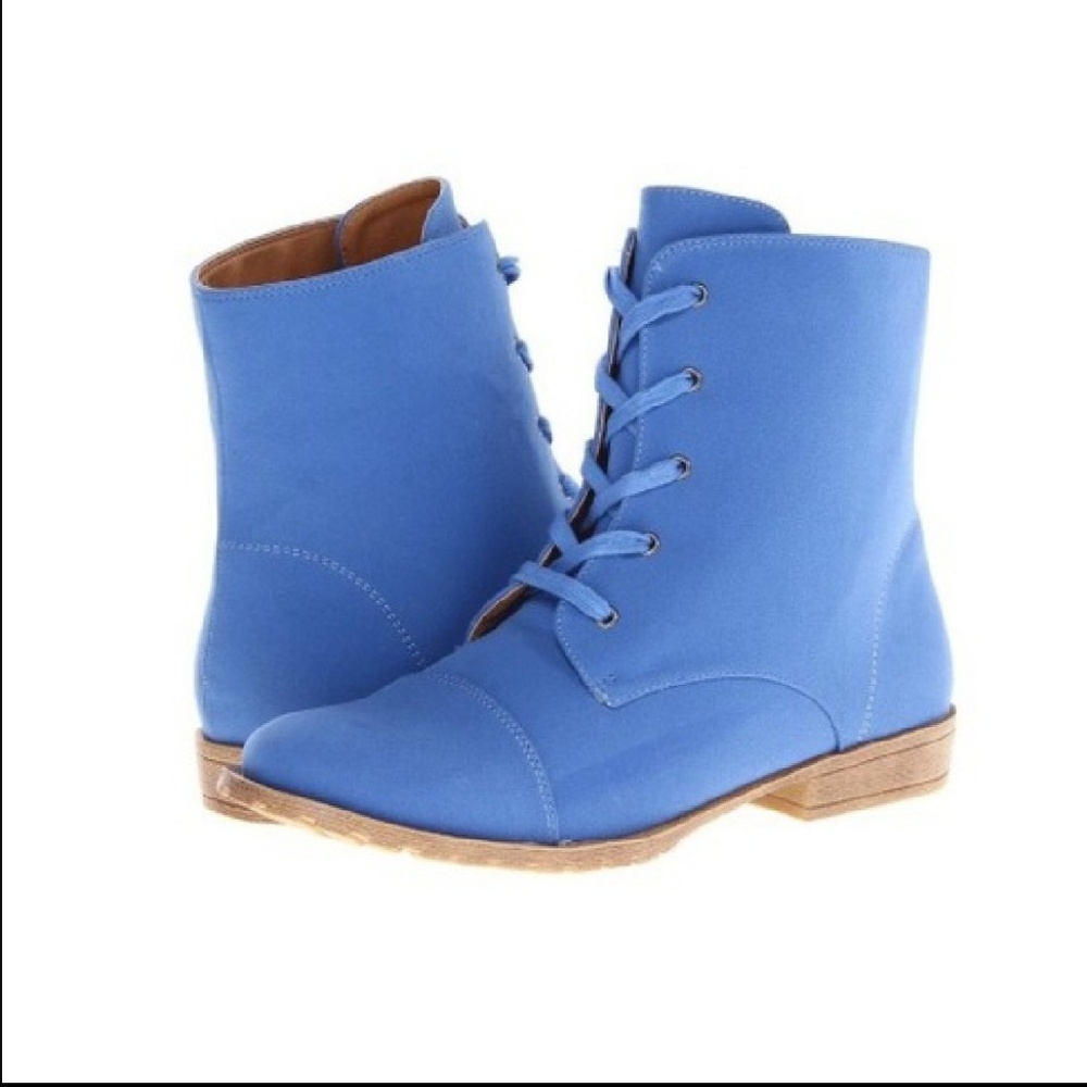 Blue Suede Lace-Up Combat Boots
